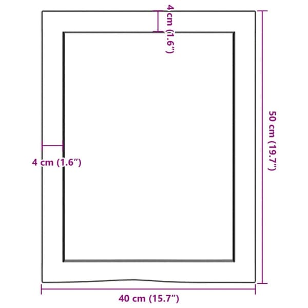 bordplade til badeværelse 40x50x(2-6) cm massivt træ lysebrun