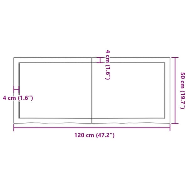 bordplade til badeværelse 120x50x(2-4) cm massivt træ mørkebrun