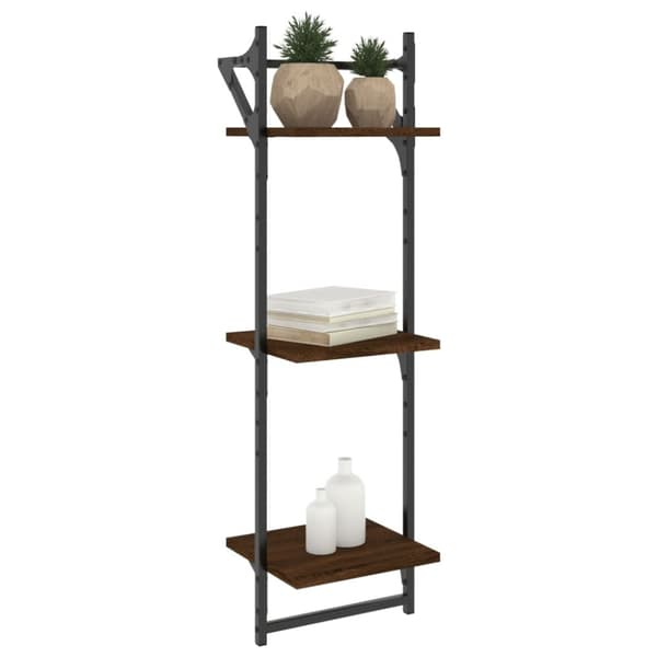 Seinähyllyt tangoilla 3 tasoa 2 kpl ruskea tammi 30x25x100 cm