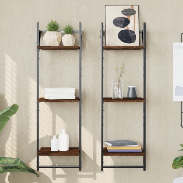 Seinähyllyt tangoilla 3 tasoa 2 kpl ruskea tammi 30x25x100 cm