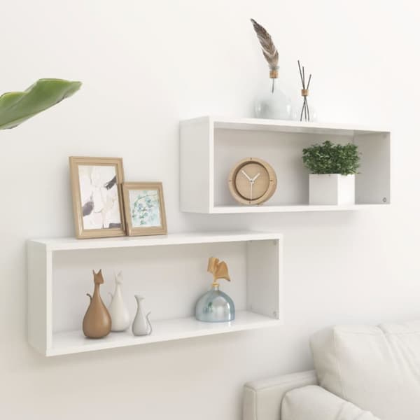 væghylder 2 stk. 60x15x23 cm kubeformet spånplade hvid