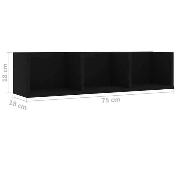CD-seinähylly musta 75x18x18 cm lastulevy