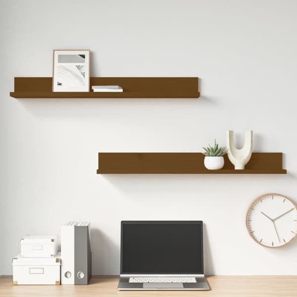 Seinähyllyt 2 kpl hunajanruskea 80x11x9 cm täysi mänty