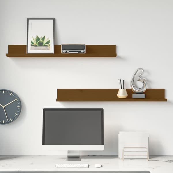 Seinähyllyt 2 kpl hunajanruskea 80x11x9 cm täysi mänty