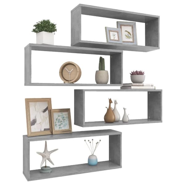 kubeformede væghylder 4 stk. 60x15x23 cm spånplade betongrå