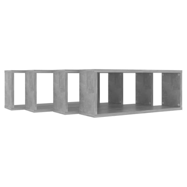 kubeformede væghylder 4 stk. 60x15x23 cm spånplade betongrå