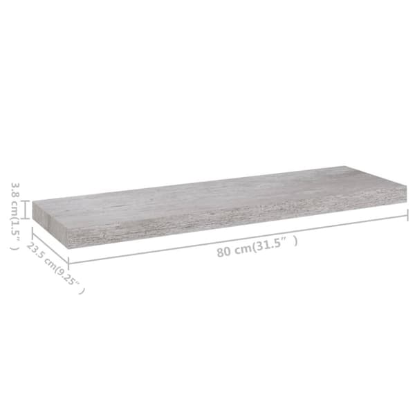 væghylder 2 stk. 80x23,5x3,8 cm MDF betongrå