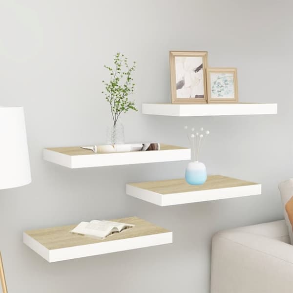 væghylder 4 stk. 40x23x3,8 cm MDF egetræsfarve og hvid