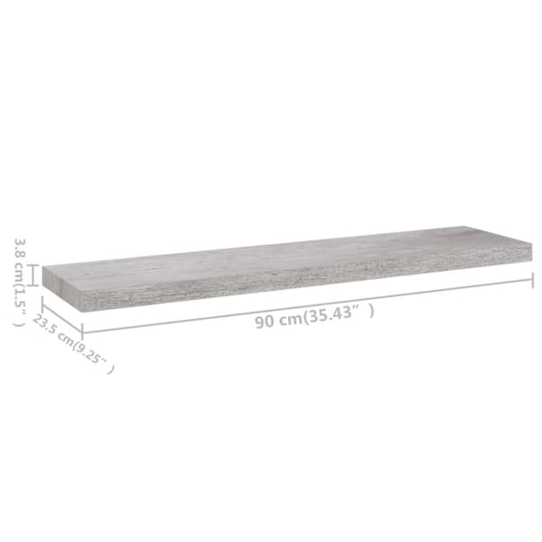 Svävande vägghylla betonggrå 90x23,5x3,8 cm MDF