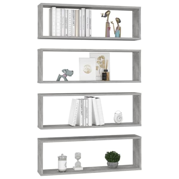 væghylder 4 stk. 80x15x26,5 cm spånplade kubeform betongrå