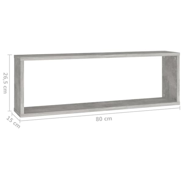 væghylder 4 stk. 80x15x26,5 cm spånplade kubeform betongrå