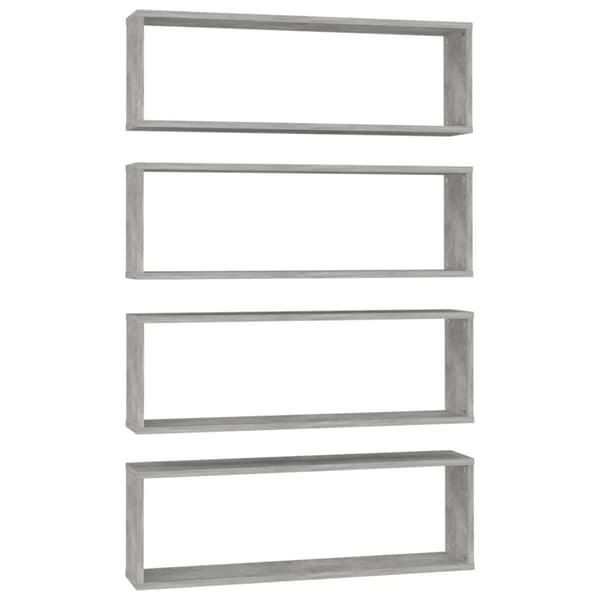 væghylder 4 stk. 80x15x26,5 cm spånplade kubeform betongrå