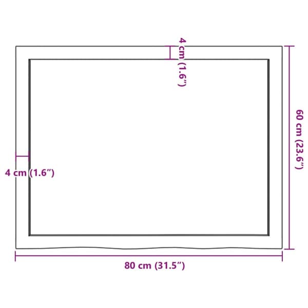 bordplade til badeværelse 80x60x(2-4) cm massivt træ ubehandlet