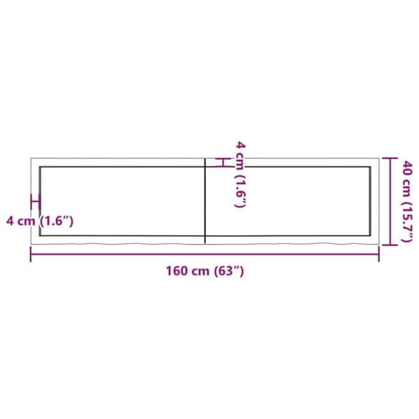 Kylpyhuoneen työtaso t.ruskea 160x40x(2-4)cm käsitelty täyspuu