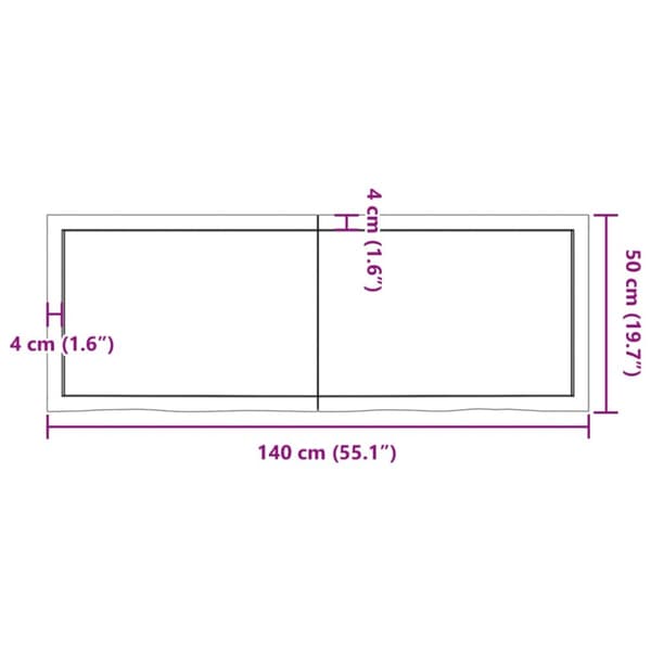 bordplade til badeværelse 140x50x(2-4) cm massivt træ mørkebrun