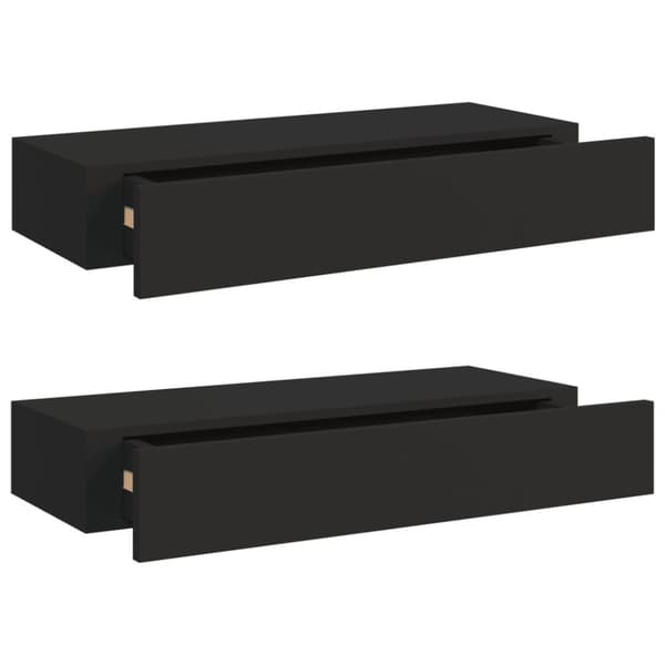 væghylder med skuffer 2 stk. 60x23,5x10 cm MDF sort