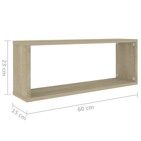 kubeformede væghylder 2 stk. 60x15x23 cm spånplade sonoma-eg