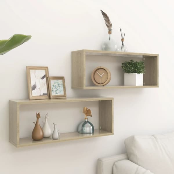 kubeformede væghylder 2 stk. 60x15x23 cm spånplade sonoma-eg
