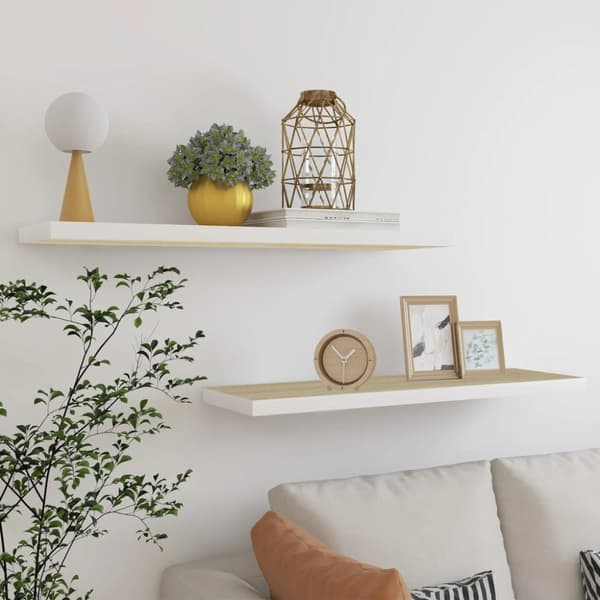 svævehylder 2 stk. 90x23,5x3,8 cm MDF egetræsfarve og hvid