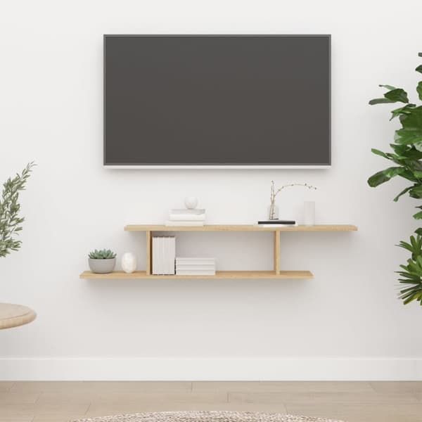 væghængt tv-hylde 125x18x23 cm spånplade sonoma-eg