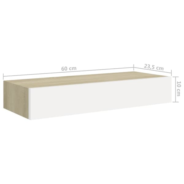 Seinälaatikkohyllyt 2 kpl tammi ja valkoinen 60x23,5x10 cm MDF
