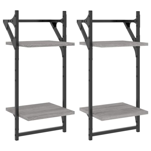 Seinähyllyt tangoilla 2 tasoa 2 kpl harmaa Sonoma 30x25x65 cm