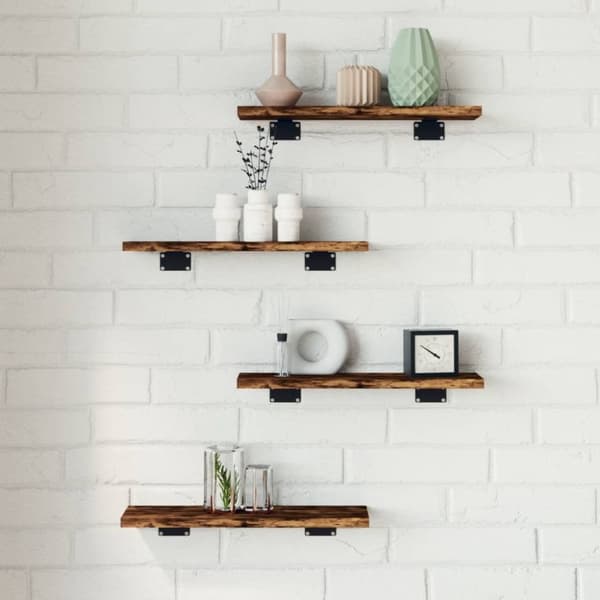vidaXL væghylder 4 stk. 40x10x1,5 cm konstrueret træ røget egetræ