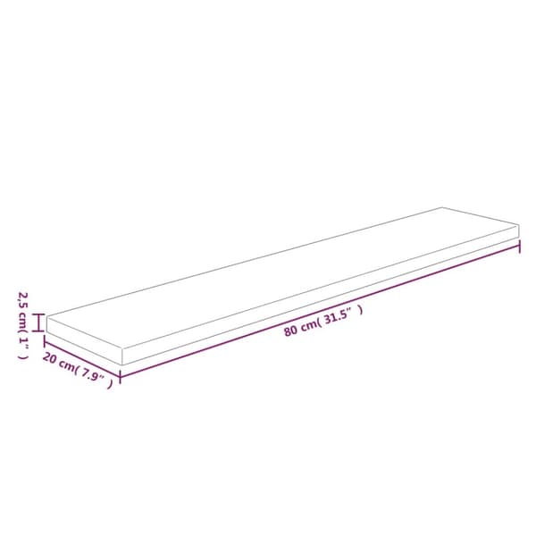 hyldeplade 80x20x2,5 cm ubehandlet massivt egetræ