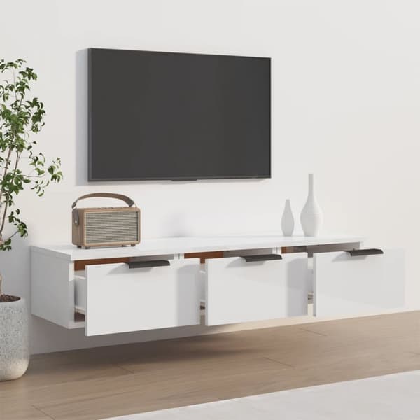 vægskab 102x30x20 cm konstrueret træ hvid højglans