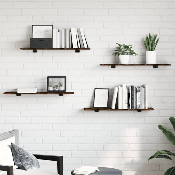 Vägghyllor 4 st rökfärgad ek 80x20x1,5 cm konstruerat trä