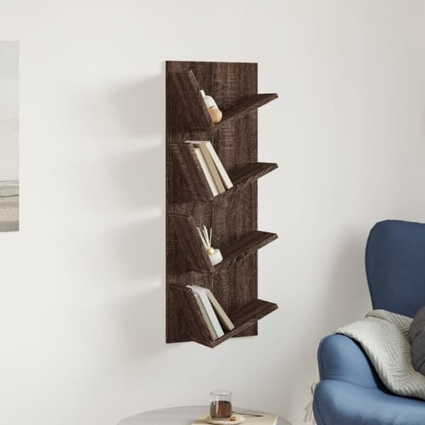 vidaXL vægmonteret bogreol 4 hylder 33x16x90 cm brun egetræsfarve