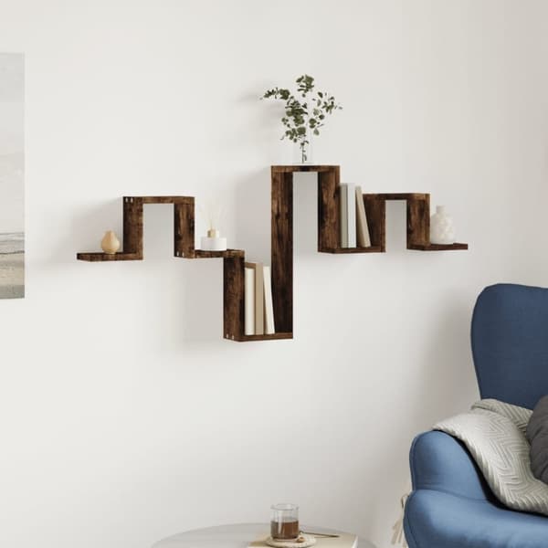 vidaXL Vegghylle røkt eik 104,5x10x43 cm konstruert tre