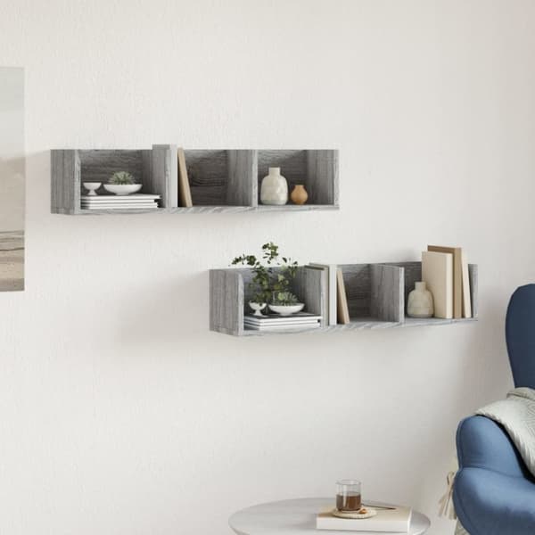 vidaXL Veggskap 2 stk grå sonoma 75x18x16,5 cm konstruert tre