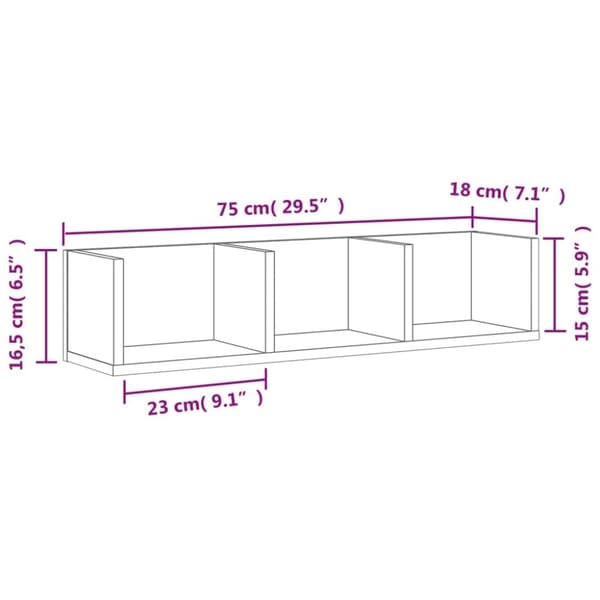 vidaXL Seinäkaapit 2 kpl ruskea tammi 75x18x16,5 cm tekninen puu
