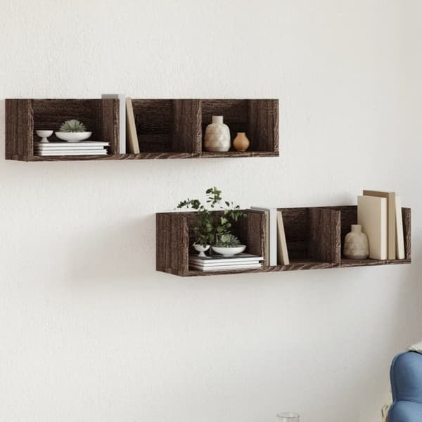 vidaXL Seinäkaapit 2 kpl ruskea tammi 75x18x16,5 cm tekninen puu