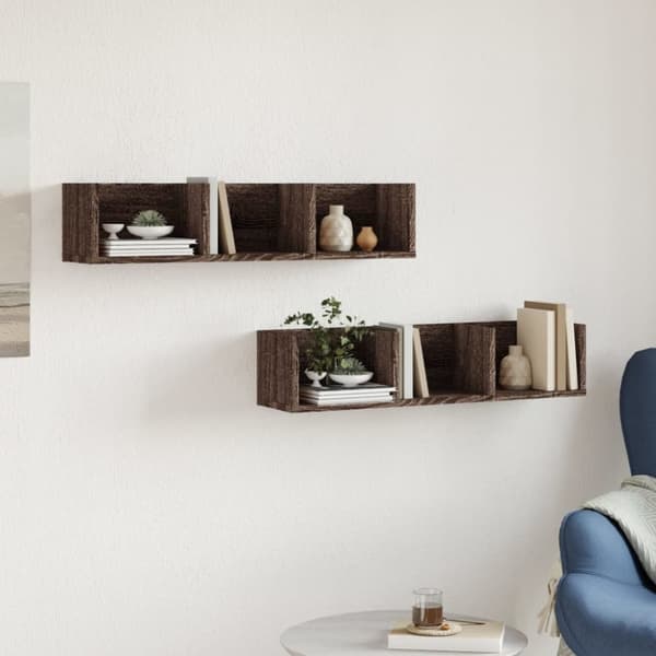 vidaXL Seinäkaapit 2 kpl ruskea tammi 75x18x16,5 cm tekninen puu