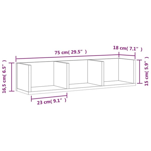 vidaXL Seinäkaapit 2 kpl harmaa Sonoma 75x18x16,5 cm tekninen puu