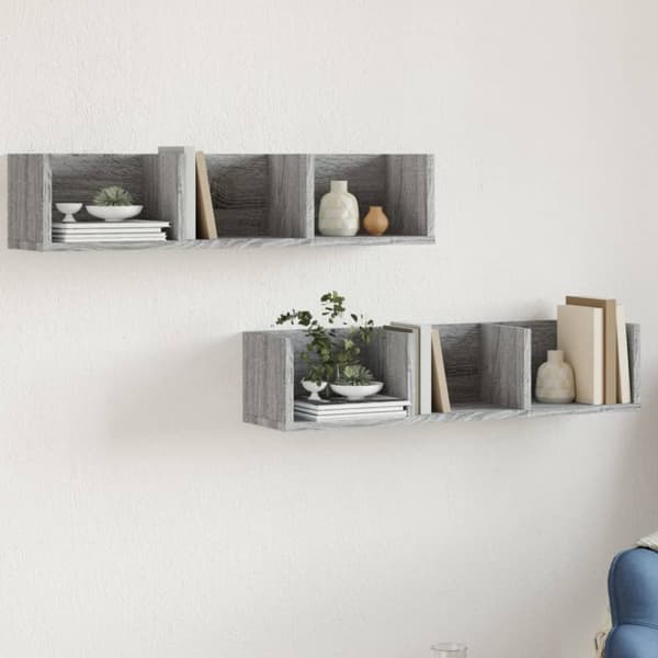 vidaXL Seinäkaapit 2 kpl harmaa Sonoma 75x18x16,5 cm tekninen puu