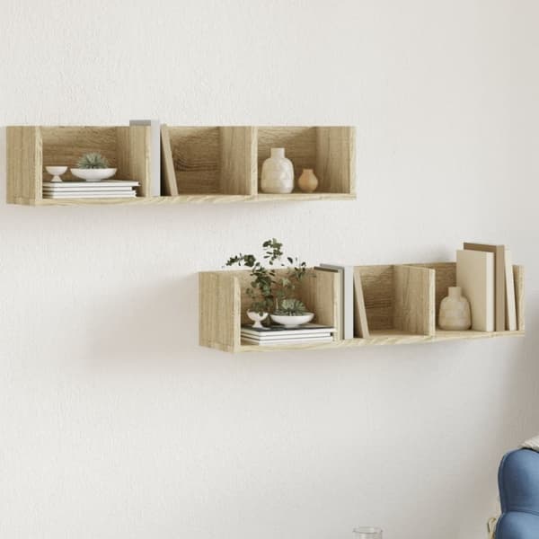 vidaXL Väggskåp 2 st sonoma-ek 75x18x16,5 cm konstruerat trä