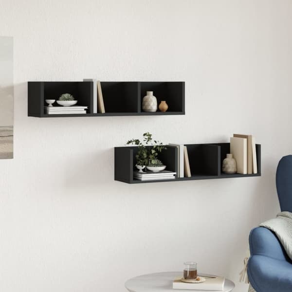 vidaXL vægskabe 2 stk. 75x18x16,5 cm konstrueret træ sort
