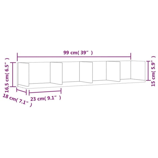 vidaXL Veggskap 2 stk grå sonoma 99x18x16,5 cm konstruert tre