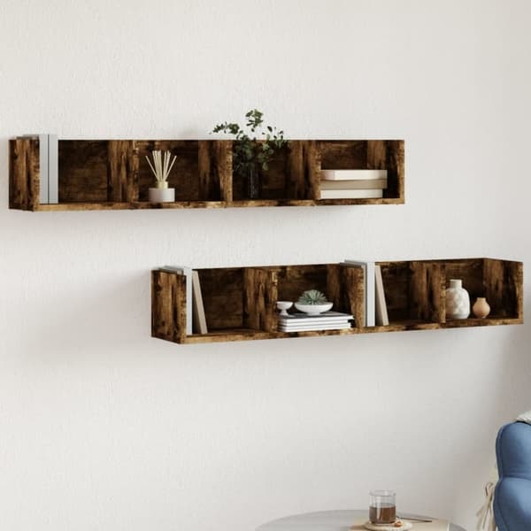 vidaXL vægskabe 2 stk. 99x18x16,5 cm konstrueret træ røget eg
