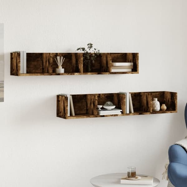 vidaXL vægskabe 2 stk. 99x18x16,5 cm konstrueret træ røget eg
