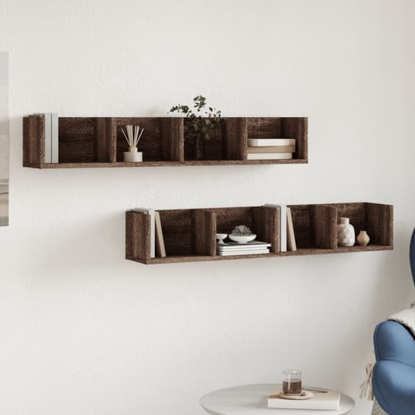 vidaXL Veggskap 2 stk brun eik 99x18x16,5 cm konstruert tre