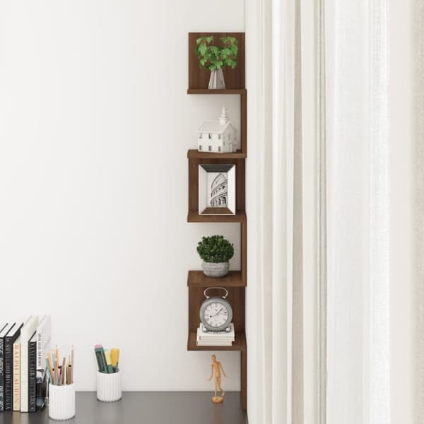 vidaXL Vägghörnhylla brun ek 20x20x127,5 cm konstruerat trä -  Vägghyllor & fönsterbrädor