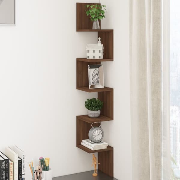 vidaXL Vägghörnhylla brun ek 20x20x127,5 cm konstruerat trä -  Vägghyllor & fönsterbrädor