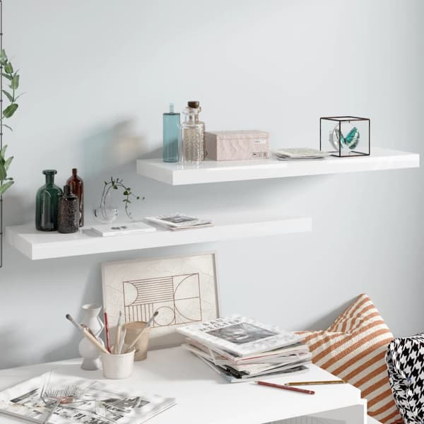 vidaXL Kelluvat seinähyllyt 2kpl korkeakiilto valk. 80x23,5x3,8 cm MDF -  Seinähyllyt