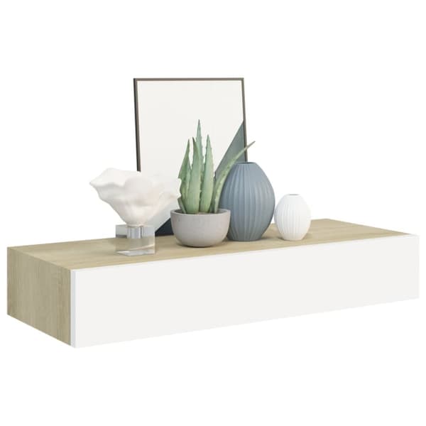 vidaXL væghylder m. skuffer 2 stk. 60x23,5x10 cm MDF egetræsfarve hvid - Væghylder & smalle hylder