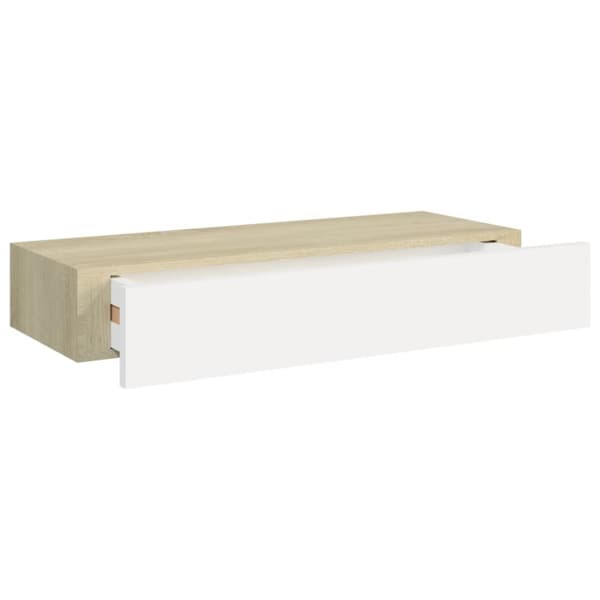 vidaXL væghylder m. skuffer 2 stk. 60x23,5x10 cm MDF egetræsfarve hvid -  Væghylder & smalle hylder