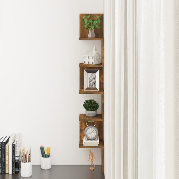 vidaXL Vägghörnhylla rökfärgad ek 20x20x127,5 cm konstruerat trä -  Vägghyllor & fönsterbrädor
